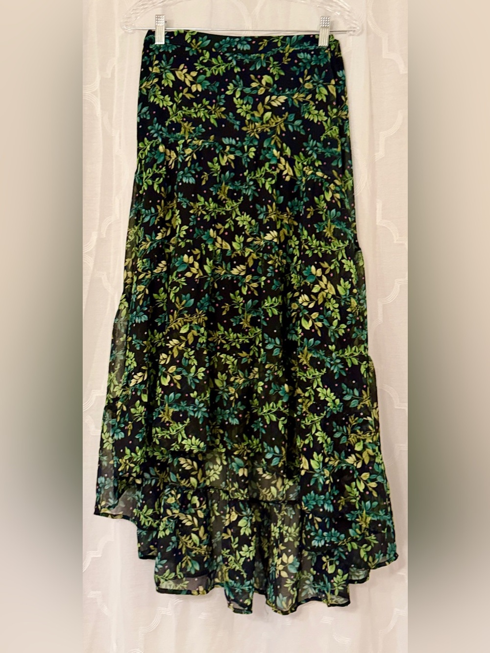 Mi Ami Black Floral High Low Midi Maxi Skirt Size Medium Boho Tiered
